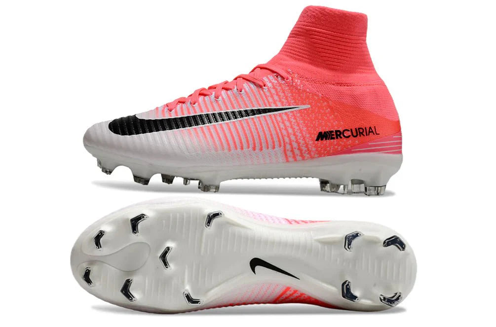 Mercurial Superfly V Elite FG Rosa/Branco Efeito Desfoque