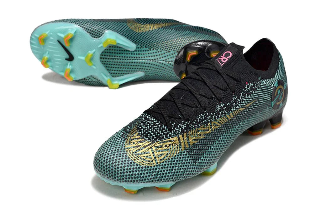 Mercurial Vapor 12 Elite FG CR7 Preto/Azul Claro