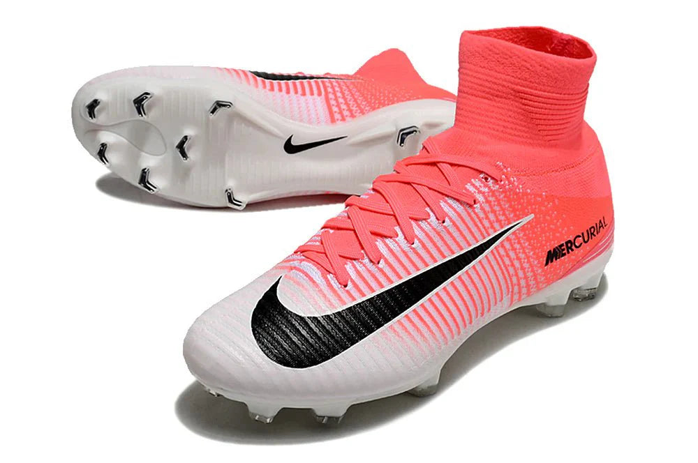 Mercurial Superfly V Elite FG Rosa/Branco Efeito Desfoque